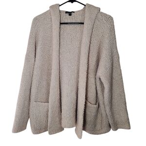 Eileen Fisher Wool Blend Hooded Boxy Drop Shoulder Oversized Knit Cardigan Cream